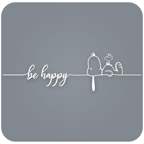 Autosticker Snoopy Be Happy 2-teilig - lustige Autoaufkleber fürs Auto Tuning, Weiß, 24 x 16 cm, für Heckscheibe alle Oberflächen, waschanlagenfest, Woodstock, Peanuts, mit Anleitung, tradercat