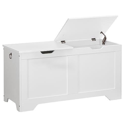 HOOBRO Truhen, Schuhbank mit 2 Deckeln, Aufbewahrungstruhe, Aufbewahrungsbox, für Eingangsbereich, Wohnzimmer, Schlafzimmer, Weiß EWT102CW01