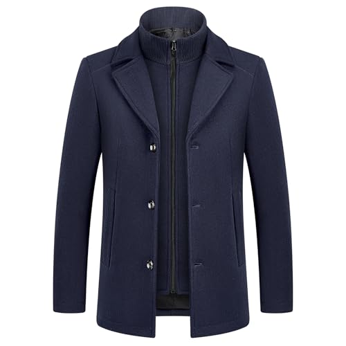 KUDMOL Herren Mantel umd Weste 2-in-1-Winterjacke Wollmantel Dick Wintermantel Warmer Mantel Jacke(Marine,XL)