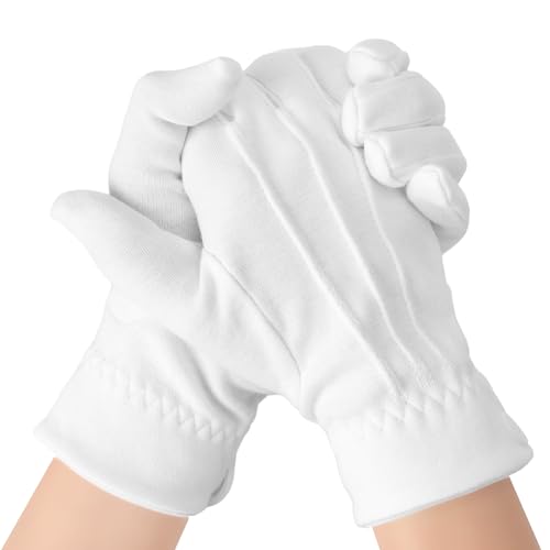 SycloPak Weiße Handschuhe Herren Baumwolle - Formelle Smokings, Zeremonielle Uniformen & Weihnachtsmann Hochwertige Stoffhandschuhe Weiss Baumwolle