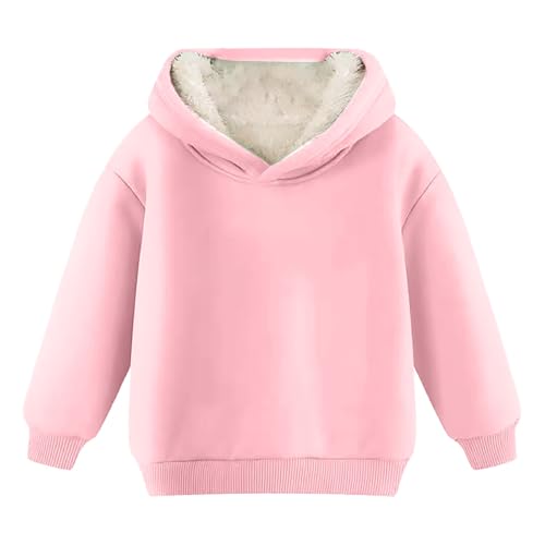 Hoodie Mädchen Fleecepullover Warme Sweatshirt mit Kapuze Einfarbig Winterpullover Gefüttert Sweater Casual Kapuzenpullover Fleece Pullover Winddicht Hoody Winter Baumwolle Oberteile (Pink, 6-7 Years)