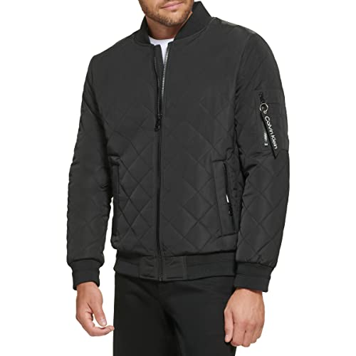 Calvin Klein Herren Gesteppte Flugjacke mit Reißverschluss Jacke, Ultra Black, M
