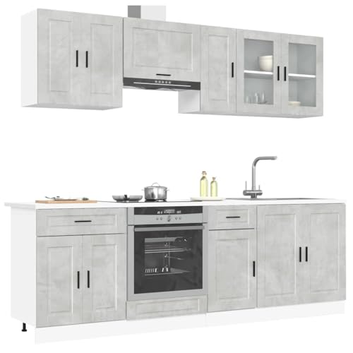 Emmtore 8-TLG. Küchenschrank-Set Holzwerkstoff, Küchenzeile Einbauküche, Schrank-Set, Unterschrank, Küchenschrank, Hängeschrank Betongrau