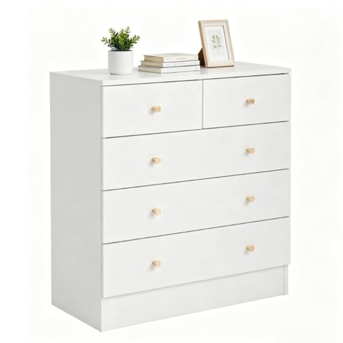 LEADZM Kommode Schlafzimmer Kommode mit 5 Schubladen, für Wohnzimmer, Schlafzimmer, Flur, Schrank, Sideboard, Highboard, viel Stauraum,Weiß (Weiß, 5 Schublader)