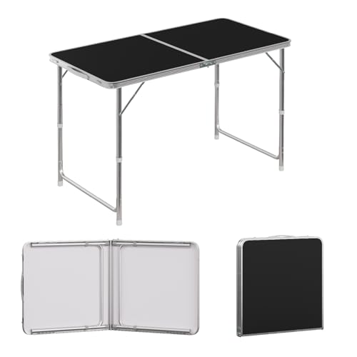 WOLTU Campingtisch Klapptisch 120x60cm, höhenverstellbarer klappbarer Gartentisch aus Alu und MDF für Camping, Garten, Feste, und Märkte Schwarz
