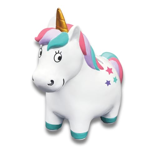 Moses. Einhorn Spardose, Kinder-Sparbüchse in Einhornform, mit goldenem Horn und Stern-Details, Sparschwein, rutschfest, aus Polyresin