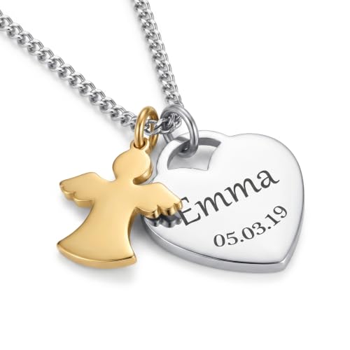 TMT Personalisierte Taufkette für Mädchen mit Schutzengel oder Kreuz (silber & rose-gold) | Kette mit Namen Gravur | Ideal als Geschenk zur Einschulung, Firmung, Taufe, Taufgeschenke für Mädchen