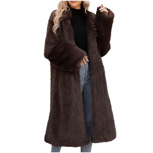 AEGJEGVD Frauen Pelzmantel Damen Winter Einfarbig Langarm Langer Revers Warmer Mantel Kunstpelz Pelzmantel Luxus Winter Warm Faux Pelz Mäntel Outwear Jacke Overcoat Wintermantel