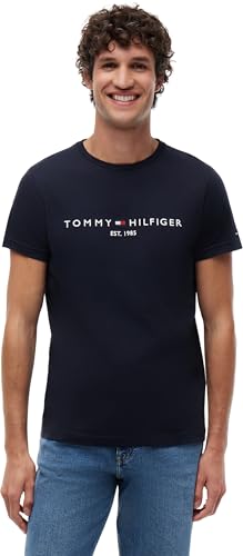 Tommy Hilfiger Herren T-Shirt Kurzarm Core Tommy Logo Rundhalsausschnitt, Blau (Sky Captain), M