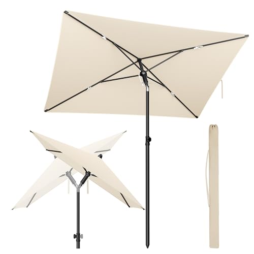 SONGMICS Sonnenschirm Balkon, 190 x 120 cm, Gartenschirm rechteckig, UPF 50+ Sonnenschutz, knickbar, Terrassenschirm, Outdoor Garten Terrasse Strand, Tragetasche, ohne Ständer, beige GPU024LZ01