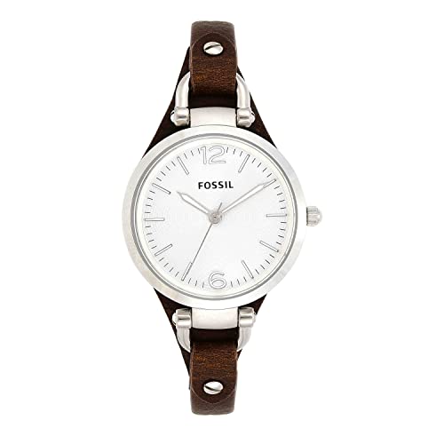 Fossil Uhr für Damen Georgia, Quarzwerk, 32mm Silbernes Edelstahlgehäuse mit Echtlederarmband, ES3060