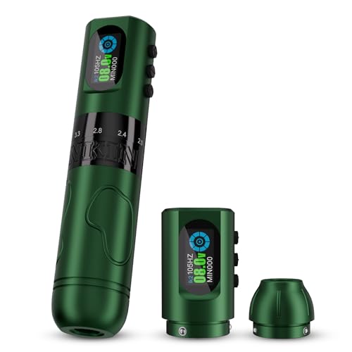 INKin Tattoo Maschine, Wireless Tattoo Pen mit Verstellbare Anschläg 2,0-4,2mm und OLED Digitalanzeige, Tattoo Maschine Set mit 2 Austauschbaren 1600mAh Batterien für Langzeitarbeit – INKflexo