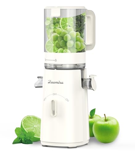 Slow Juicer, Zasmira Neueste Entsafter für Gemüse und Obst mit 120 MM Breitem Einfüllschacht, Hohe Saftausbeute für Ganzes Gemüse und Obst, Leicht zu Reinigen, Weiß