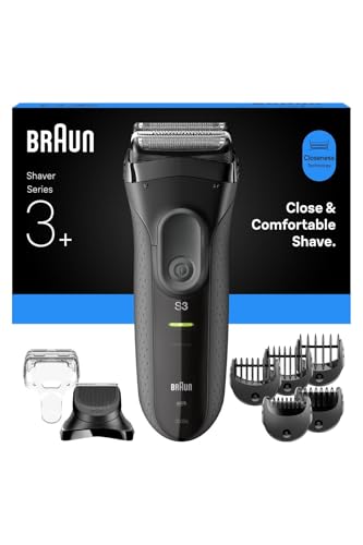 Braun Serie 3 Elektrorasierer, 3 flexible Klingen, MicroComb Hochleistungs-Barttrimmer-Zubehör, Trockenrasierer für Männer, hergestellt aus