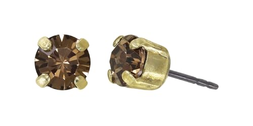 Konplott: Ohrstecker Black Jack, klassische runde Kristallohrstecker in Krappenfassung, für Damen/Frauen (smoked topaz)