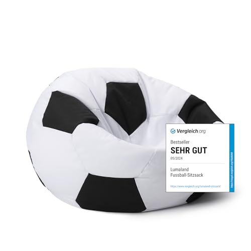 Lumaland Fussball-Sitzsack (90 cm Ø): Der Hattrick fürs Sitzgefühl | So geht stilechtes Mitfiebern sowohl Indoor als auch Outdoor | Waschbarer Bezug