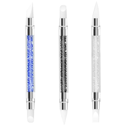 ZEYIYER 3 Stück Nagel Pinsel Silikon, Nagelkunst Skulptur Stift, Doppel Köpfe DIY Maniküre Werkzeug, Strassstein Picker, Gel Schnitzen Pinsel für Design, Shaping Drawing Carving Nagelfolie