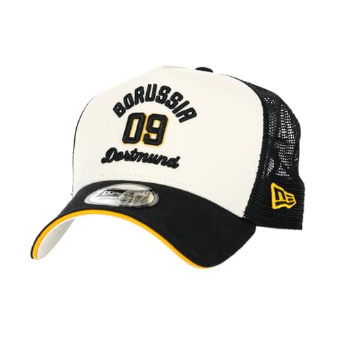 New Era BVB Trucker Cap Explorer I, Beige/Schwarz, 100% Baumwolle, Borussia 09 Dortmund Stickerei, Verstellbar