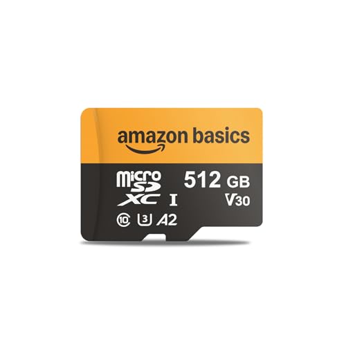 Amazon Basics 512-GB-microSDXC-Karte mit Adapter, Lesegeschwindigkeit bis zu 200 MB/s, 1er-Pack