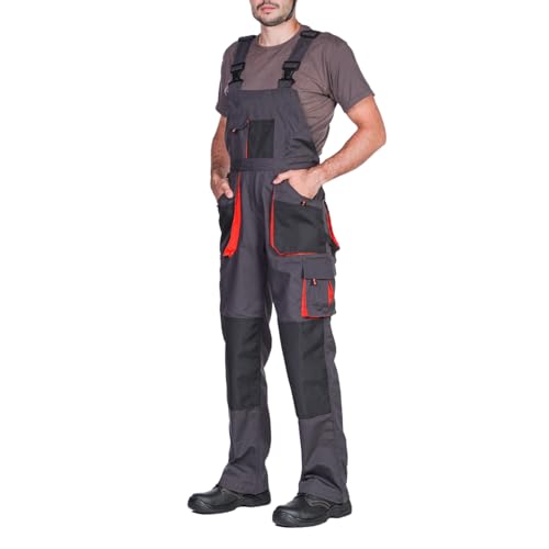MAZALAT work wear Arbeitshosen männer, Arbeitslatzhose Herren mit Kniepolstertaschen, Größen S-XXXL, Latzhose herren, Arbeitshose Latzhose arbeits Latzhose Qualitat Schwarz/Orange 62
