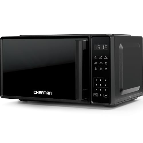 Chefman Tisch-Mikrowelle 20 l, 10 Leistungsstufen und 3 Kochprogramme mit One-Touch-Express-Kochfunktion und Stummschalttaste – Schwarz