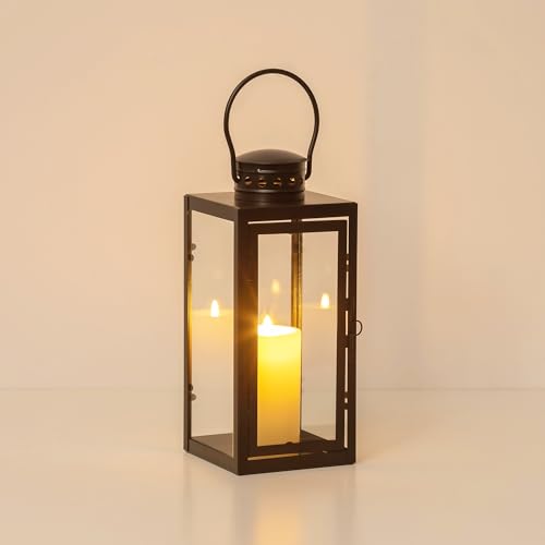 Staymoment Laterne Deko Schwarz für Draußen: 24 cm Windlicht klein Outdoor als Balkon Garten Deko modern Tischdeko Grablaterne Kerzenständer Beleuchtung