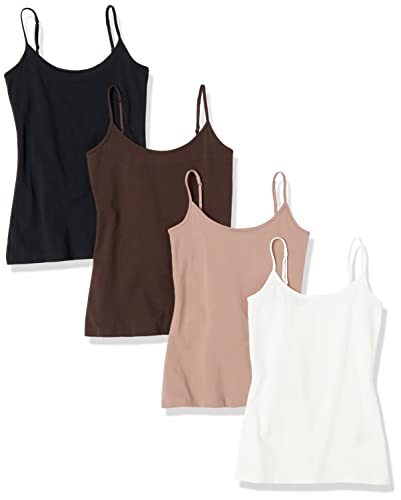 Amazon Essentials Damen Slim Fit Camisole 4er Pack Black/Dark Taupe/Espresso/White, Small