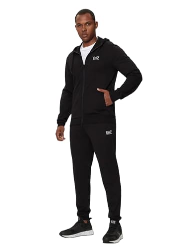 EA7 Herren Trainingsanzug Mit Reißverschluss Und Kapuze, Black/White, L