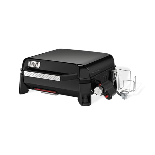 Weber Slate GP Tragbare Premium Gasgrillplatte/Gleichmäßige Hitze bis zum Rand, Bis zu 260 °C, Porzellanemaillierte Antihaft-Grillfläche (43 x 41 cm), Höhenverstellbare Füße, Schwarz