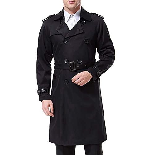 AOWOFS Trenchcoat Herren Zweireihig Business Mantel Übergang Schwarz 1S