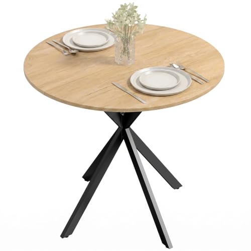 HOMCOM Esstisch für 2 Personen im Industriestil, Ø 80 cm, Eiche