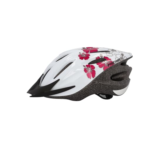Fischer Fahrradhelm für Erwachsene, S/M 54-59 cm, Cityhelm Radhelm Hawaii weiß/pink, TÜV/GS geprüft, beleuchtetes Innenringsystem, 16 Belüftungsöffnungen