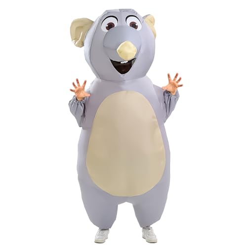 Yeffute Aufblasbares Maus-Kostüm für Erwachsene, aufblasbares Maus-Kostüm, lustiges Halloween-Party, Cosplay-Kostüm, Anzug (grau)