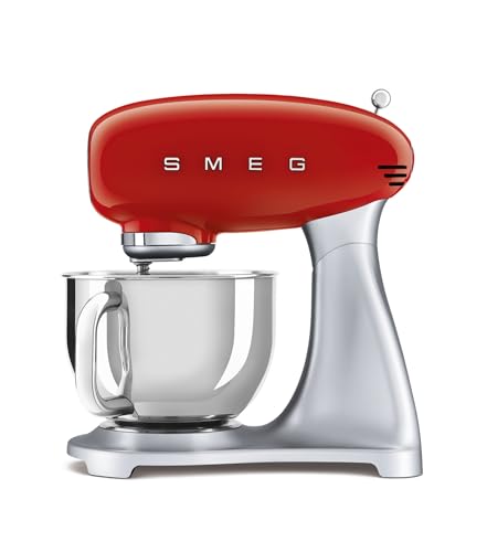 Smeg, SMF02RDEU Küchenmaschine, 10 Geschwindigkeitsstufen, Planetenrührwerk, Sicherheitsabschaltung, 2 Rührbesen, Kugelgriff aus Edelstahl, 800 W, Rot