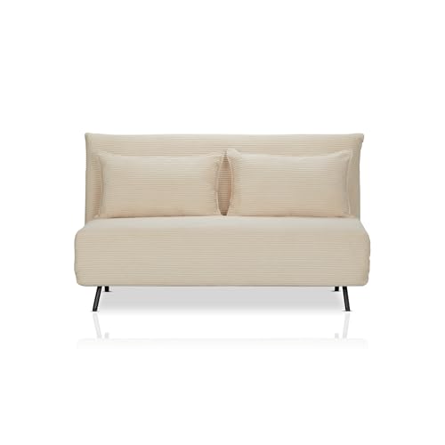 KHG Schlafsofa Beige - Liegefläche ca. 193x148 cm, Sitzhöhe 42 cm, Cordstoff, 2-Sitzer mit Schlaffunktion, Nosag-Wellenunterfederung, inkl. Nierenkissen, modern & platzsparend