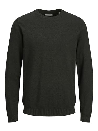 JACK & JONES Herren Jjebasic Knit Crew Neck Noos Pullover, Forest Night/Detail:Twisted with Black, L
