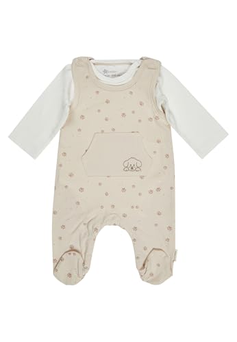 Sterntaler Strampler Set Lucky – 2-teilig – Baby Strampler aus Jersey mit Hund Lucky Stickerei und Langarmbody – bequemer Jungen Zweiteiler ab Geburt - Druckknöpfe im Schritt – Natur – Größe 56