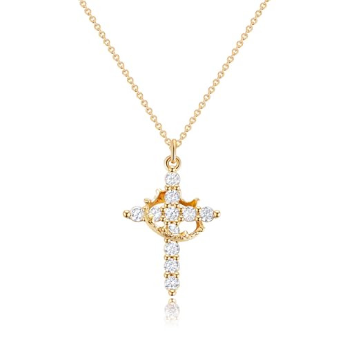 Tewiky Kreuz Kette Damen, 14K Vergoldete Kreuz Anhänger Halskette