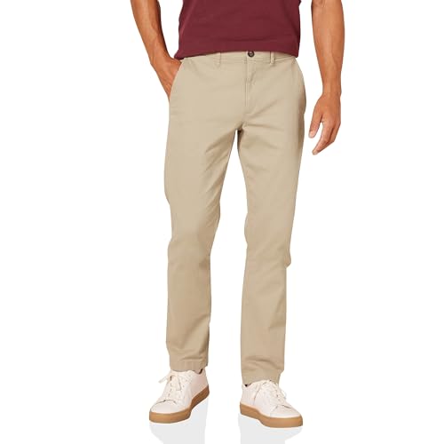 Amazon Essentials Herren Lässige Slim-Fit-Ganztags-Stretch-Chinohose, Khakibraun, 34W / 30L