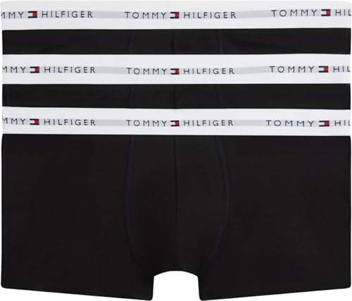 Tommy Hilfiger Herren 3er Pack Boxershorts Trunks Set Low Rise mit Logobund, Schwarz (Black/Black/Black), XL