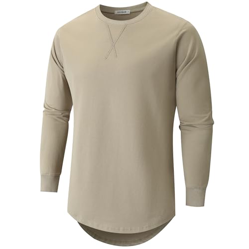 VEIISAR Herren Dickes Rundhals Langarm T-Shirt mit Herren 100 Baumwolle Heavy Duty Preshrunk langem Saum Shirt(X363L Grey XXL)