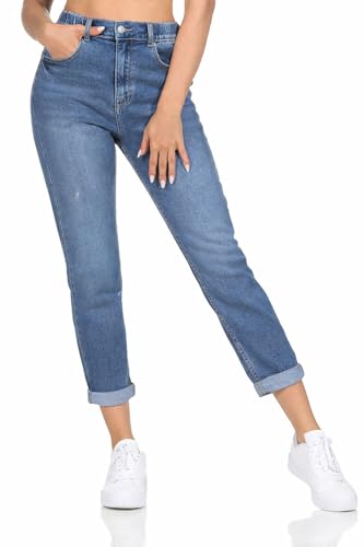 Hailys Damen Jeans high Waist Weite Passform 5-Pockets leichte Waschung, Farben:Blau-2, Größe:XL