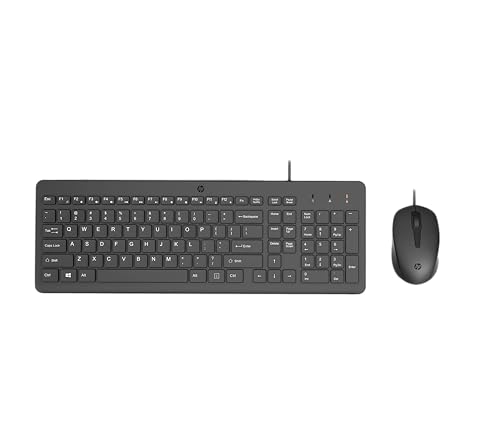 HP 150 kabelgebundene Maus-Tastaturkombination, USB-A Anschlüsse, 12 Fn Tasten, 1.600 DPI, funktioniert mit Windows & Mac, leise, QWERTZ Layout, schwarz
