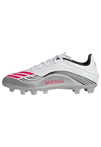 adidas Unisex F50 Messi Club Firm Ground/Multi Ground Football Boots, Cloud White/Lucid Red/Silver Metallic, 42 EU