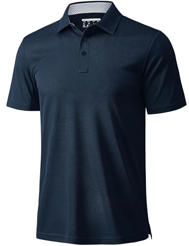 MAGCOMSEN Poloshirts für Herren Golf Polo Shirt Sommer Sport Funktionsshirt Atmungsaktiv Tennis Polohemd Dunkelblau XXL
