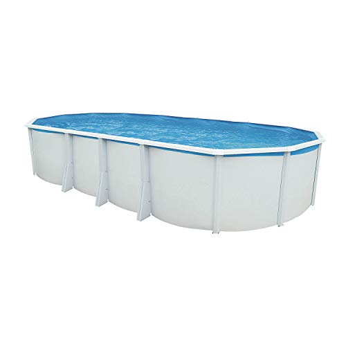 Steinbach Stahlwandpool Set Highline – 012624 – 730 x 366 x 132 cm – Ovaler Pool in Weiß für bis zu 28.900 l Wasserinhalt – Mit winterfester blauer Innenfolie und zahlreichem Zubehör
