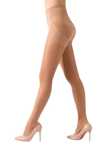 MANZI Bauchweg Strumpfhosen Damen Hohe Taille Po-Lifting Shape Strumpfhose für Damen Transparente Matte Feinstrumpfhose 20 Den 1 Paar Natur L-XL