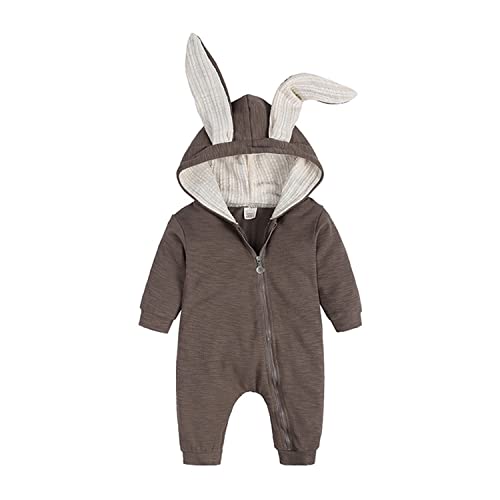 Verve Jelly Neugeborenes Baby Jungen Mädchen Strampler Baumwolle Netter Hase Lange Ärmel Reißverschluss Hoodie Body Infant Pyjama Overall Outwear Braun 66 3-6 Monate