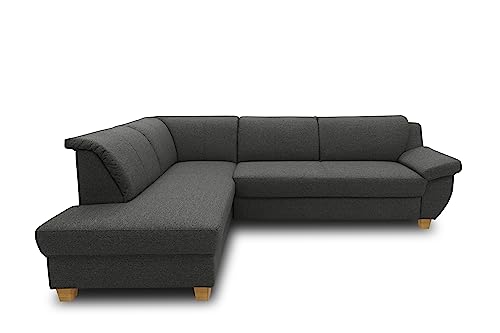 DOMO. collection Ecksofa Panama, klassisches Ecksofa in L-Form Links, Eckcouch, Sofa Couch, Ecke 254 x 186 x 80 cm (BxTxH), anthrazit