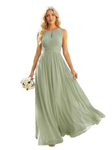 Ever-Pretty Kleider für Hochzeitsgäste Maxi Halterneck Lang Chiffon Abendkleid Ärmellos A-Linie Minzgrün 42